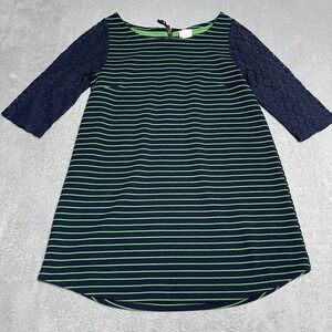 Anthropologie Postmark Top Womens Small Green Blue Striped Tunic Lace‎ Sleeve